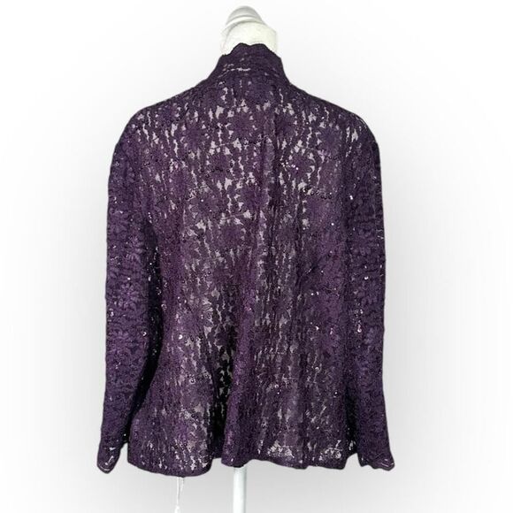 Alex Evenings Lace Jacket Women's Plus 20W Purple 3/4 Sleeves Sequin Scalloped - Picture 5 of 11